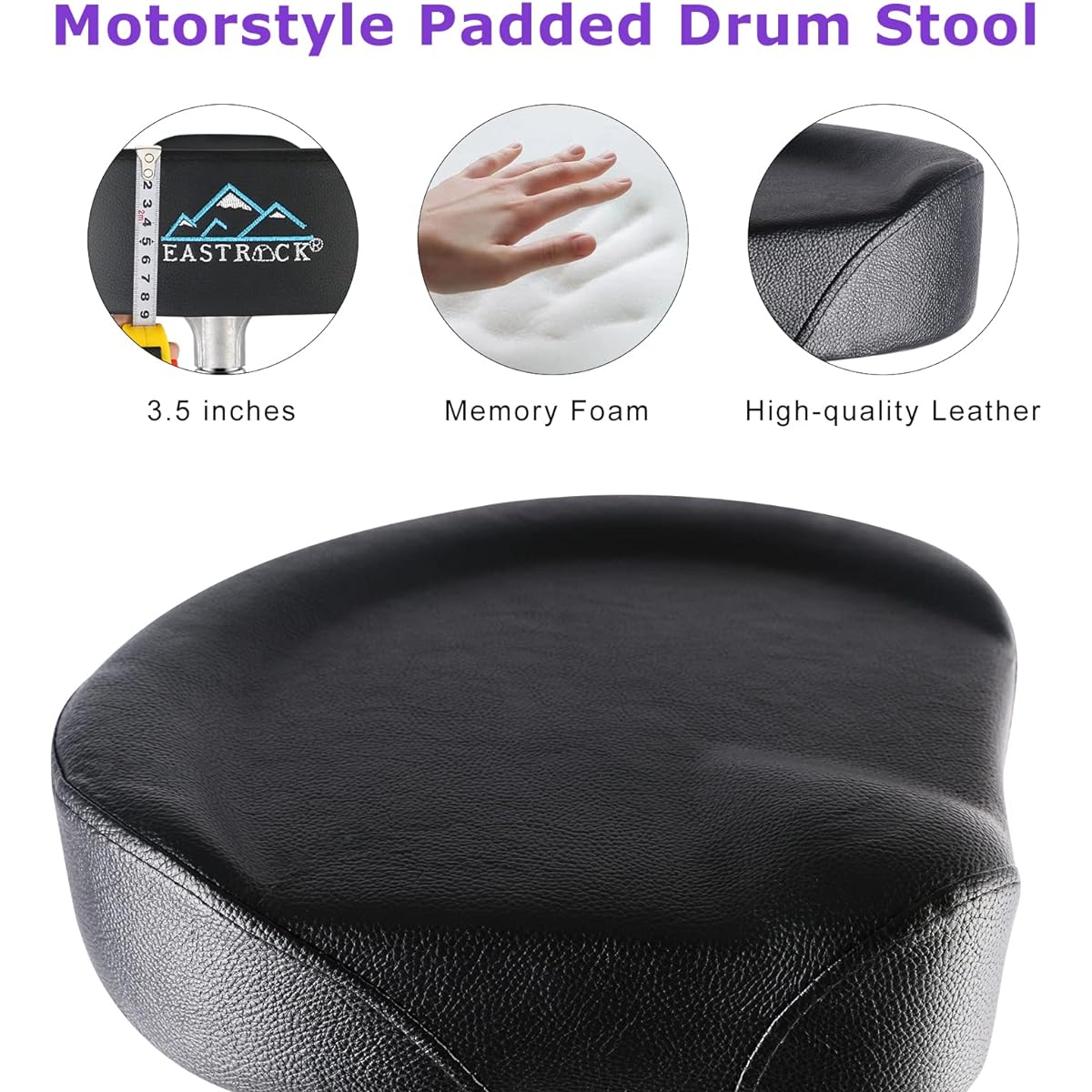 EASTROCK Drum Throne Height Adjustable Drum Stool Rotatable Padded Motorcycle Style Drum Seat Drum Chair with Non-Slip Feet for Drummers Adults
