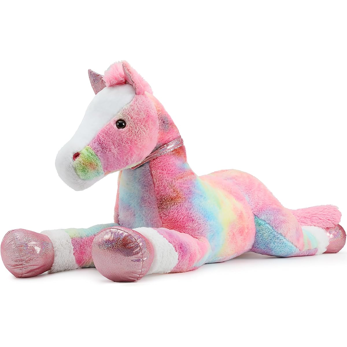 MaoGoLan Giant Horse Plush Toy 47.5 Inch Colorful Painting Large Stuffed Animals Big Horse Pony Plush Pillow Gifts for Kids and Adults Valentine's Day Christmas Birthday (Tie-dye Pink)