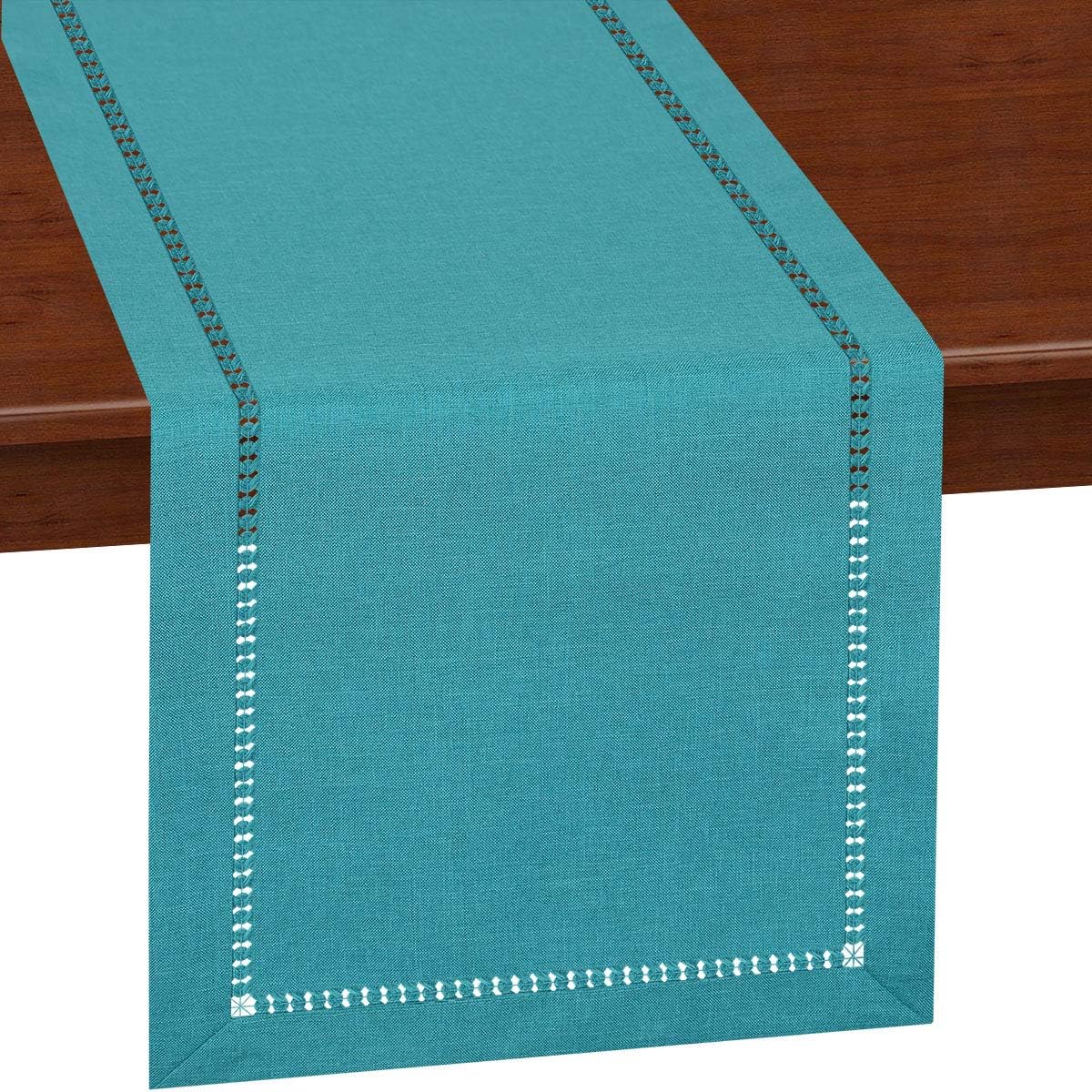 GRELUCGO Handmade Hemstitched Teal Table Runner Dresser Scarf 14*54 inch Green