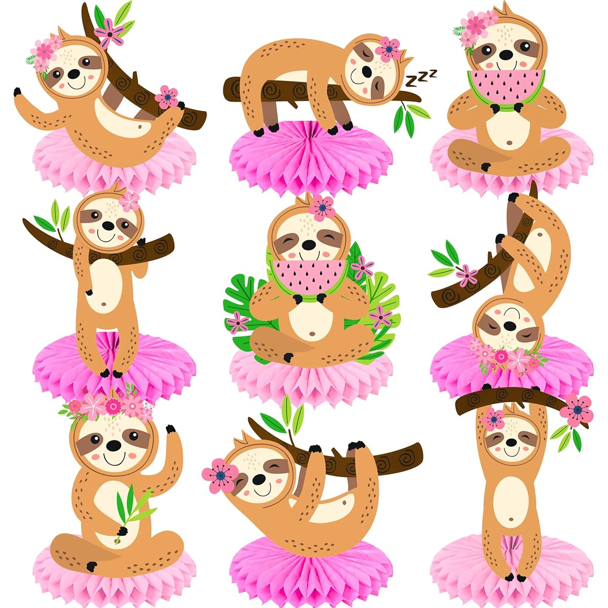 Sloth Honeycomb Centerpiece Decoration Sloth Theme Table Decoration Jungle Animal Theme Birthday Party Baby Shower Supplies 9 Pieces