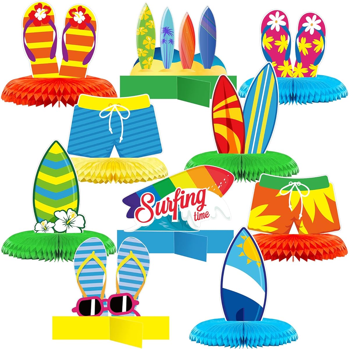 10 Pieces Hawaii Surfboard Honeycomb Centerpieces Table Decorations Beach Sign Decor Hawaii Theme Party Decorations Surfboard Beach Centerpieces Paper Surfboard Decorations for Outdoor Parties and Classrooms