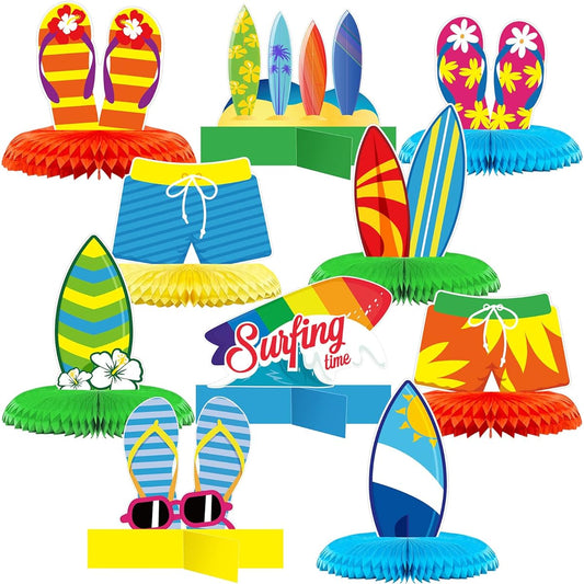 10 Pieces Hawaii Surfboard Honeycomb Centerpieces Table Decorations Beach Sign Decor Hawaii Theme Party Decorations Surfboard Beach Centerpieces Paper Surfboard Decorations for Outdoor Parties and Classrooms