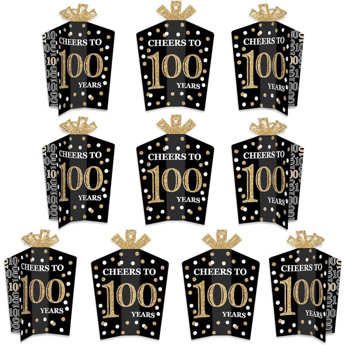 Big Dot of Happiness Adult 100th Birthday - Gold - Table Decorations - Birthday Party Fold and Flare Centerpieces - 10 Pieces