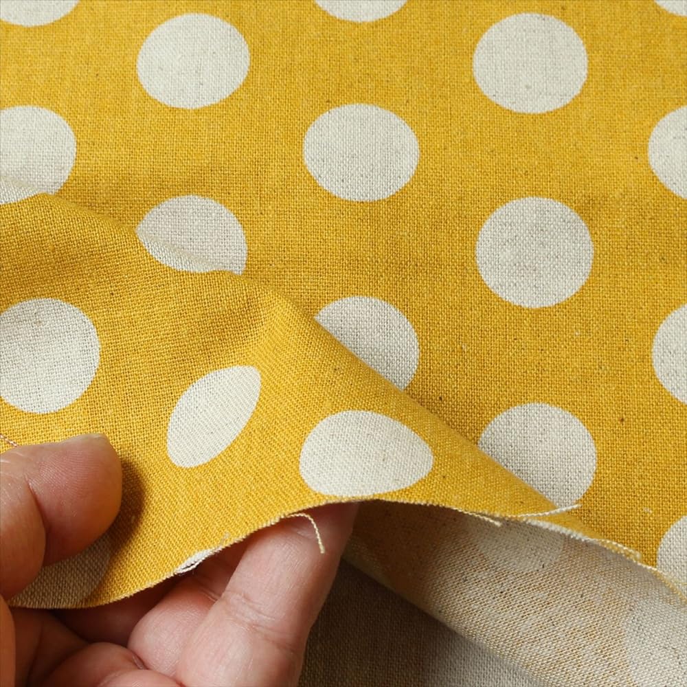 Nippon Chuko NBK Cotton Linen Natural Print Fabric Large Dot Pattern 110cm Width x 8m Cut Cut Yellow ICH29000-1C-8M