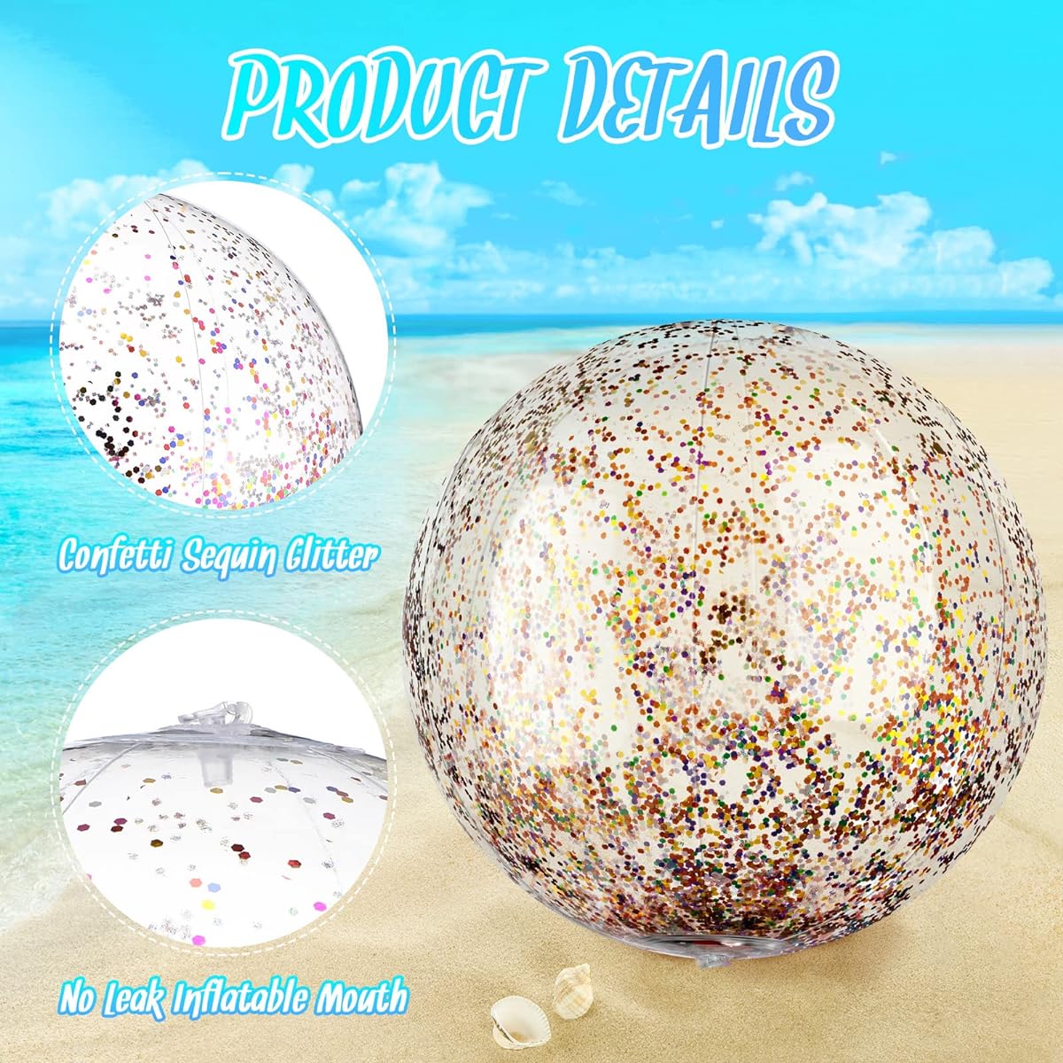 10 Pcs Inflatable Glitter Beach Balls 24" and 16" Jumbo Pool Balls Swimming Pool Beach Balls Summer Pool Beach Party Favor Decorations