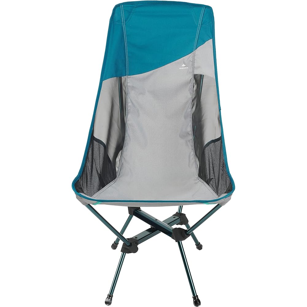 Quechua Decathlon Outdoor Camping Foldable Low Chair Compact Easy to Assemble Nylon Blue MH500 XL Long Backrest Load Capacity 110kg Pocket Included