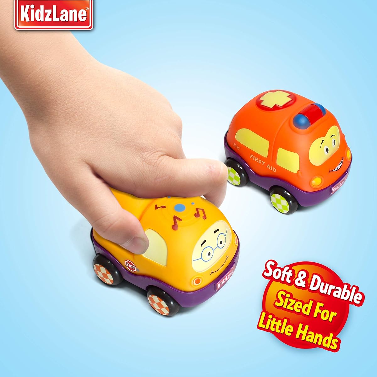 Kidzlane Pull Back Cars for Toddlers | Baby Toy Cars for Boys or Girls Ages 1-3 | Soft and Durable Pull Back Car Toys | Set of 4 | Toddler Car Toys Stroller Toys