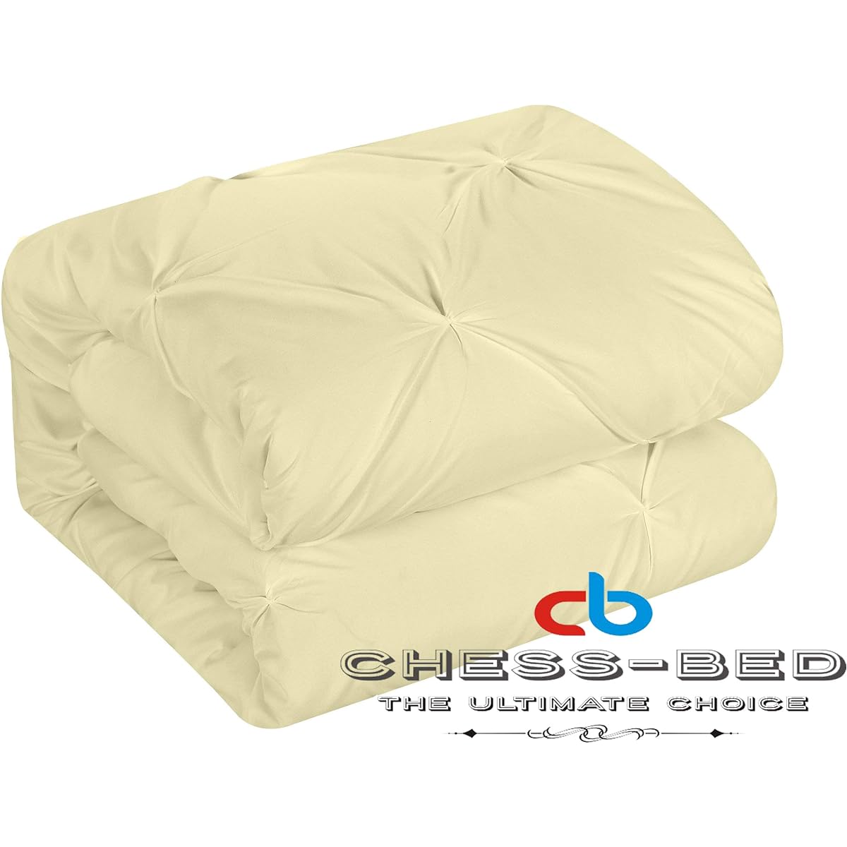 Chess Bed 100% Natural Egyptian Cotton 600 Thread Count Hypoallergenic Pinch Pleated Pintuck Duvet Cover with Button Closure and 2 Pillow Shams, Super King 98x108