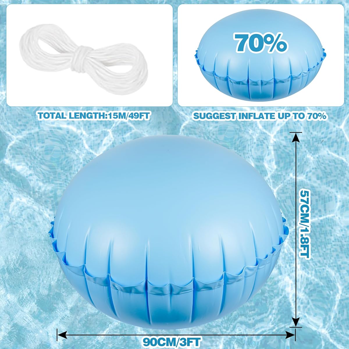 Wazitin Pool Air Pillow PVC Ice Equalizer Above Ground Winter Pool Cover 4ft Diameter Winter Pool with Rope Inflatable Pool Pillow 1pc