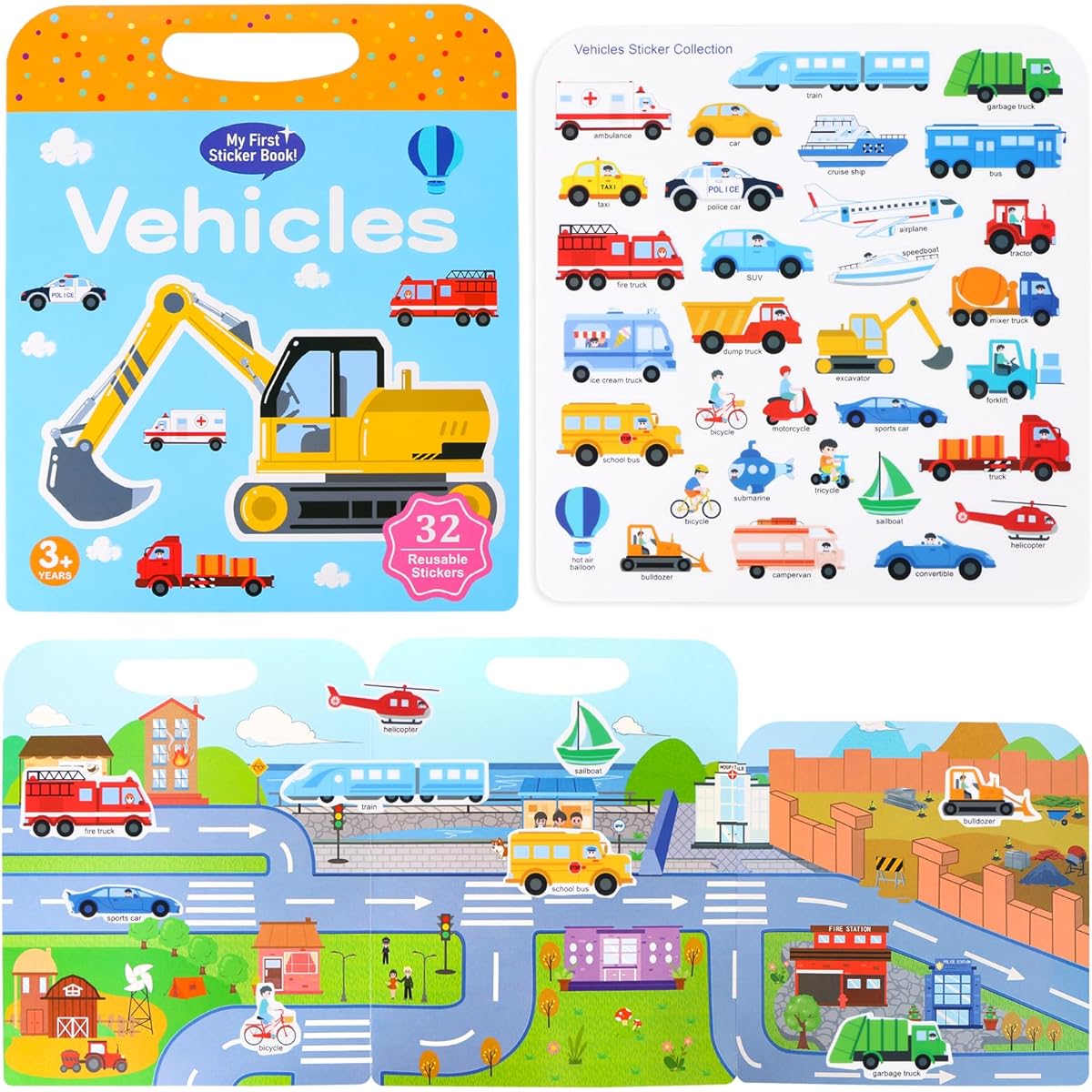 Visfun Kids Sticker Book 6 Pack Kids Window Stickers Fun Travel Toys for Toddlers Ages 1-3 Gifts for Boys and Girls (Animals+Vehicles+Space+Insec+Sea+Dinosaurs)