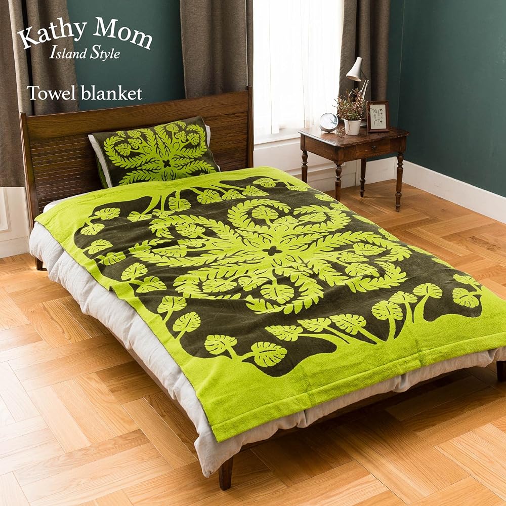 [Cathy Mom Island Style] Towel Blanket Single Hawaiian Quilt Pattern Mahalo Series Monstera Women's 86108512D Green Approx. Width 140cm x Height 190cm