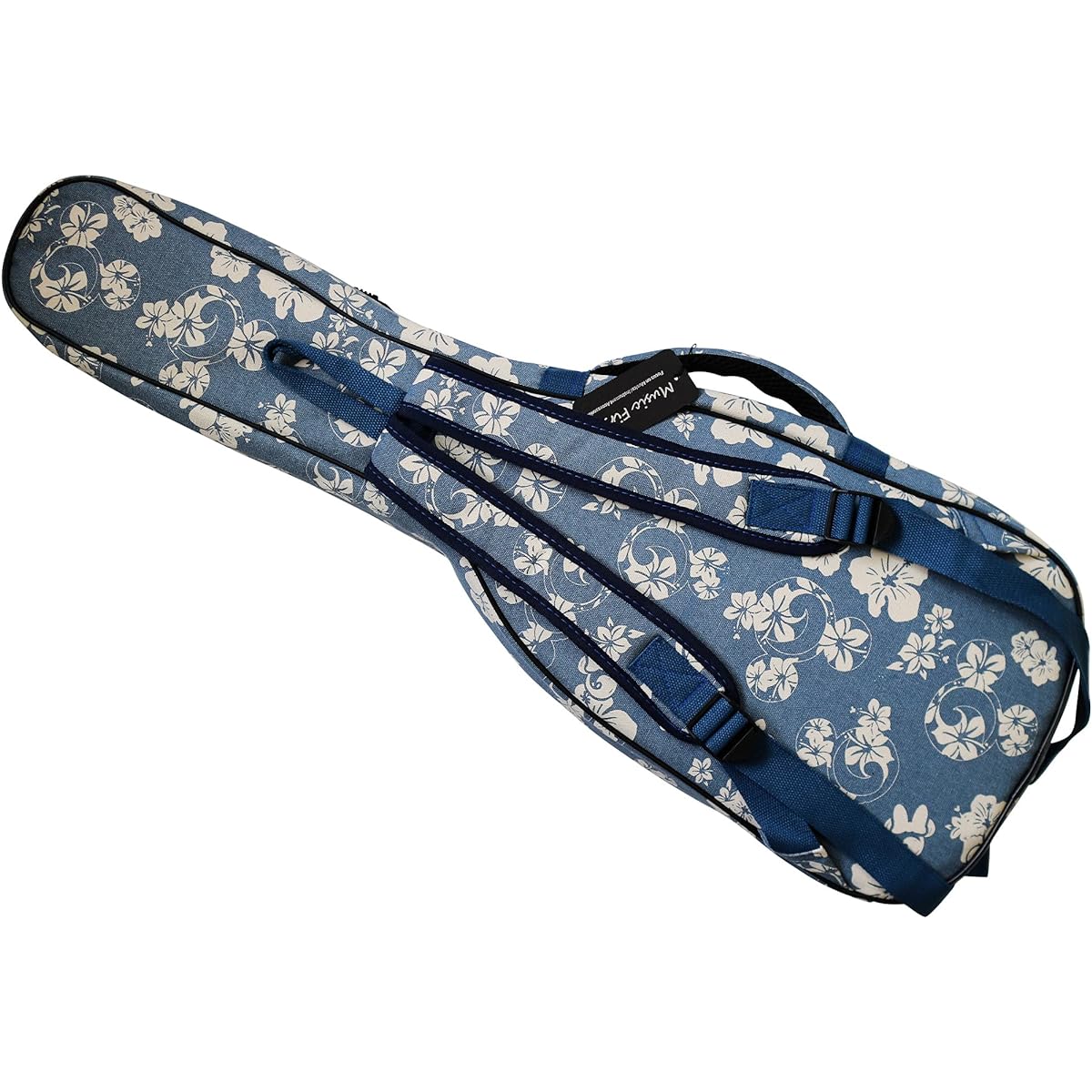 MUSIC FIRST Original Design 0.6" (15mm) Thick Padded Hawaii Style "Blue and White Plumeria" Canvas Baritone Ukulele Case Ukulele Bag (30~31")