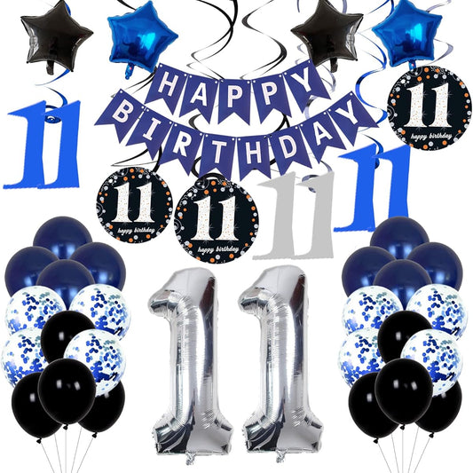 11th Birthday Decorations for Boys Girls - Blue Birthday Decorations for Teenagers Kids Party Supplies Kit with Happy Birthday Banner Balloons for Birthday Party - 11th Birthday Decorations
