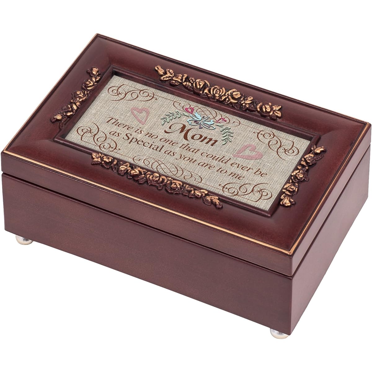 Special Mom Burlap Design Rosewood Finish Jewelry Music Box Plays Canon In D