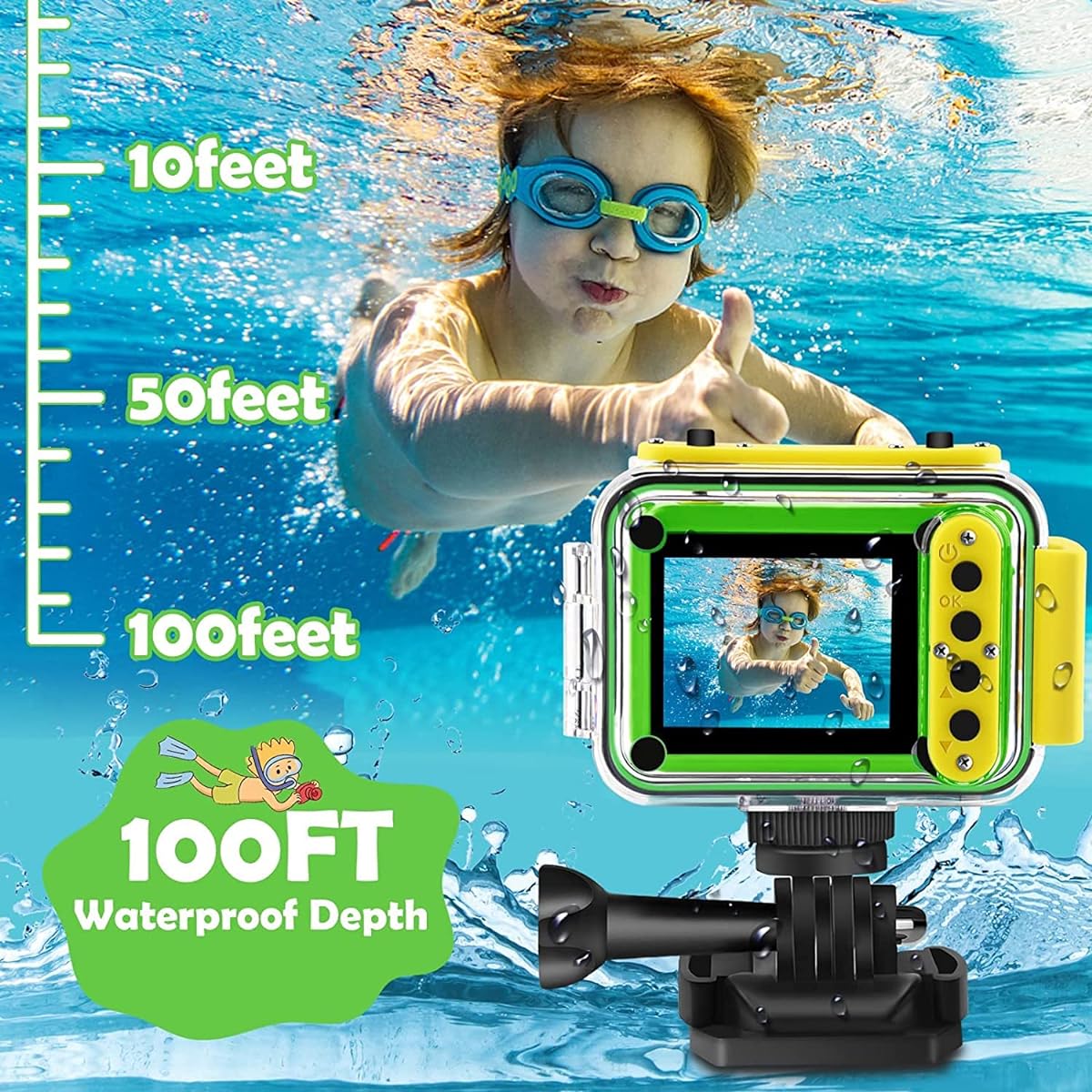 AILEHO Kids Camera for Kids Waterproof Underwater Camera for Kids Boys 1080P Kids Digital Action Camera Kids Video Camera Selfie Camcorder Recorder Camera for Boys Birthday Gift Present Toy