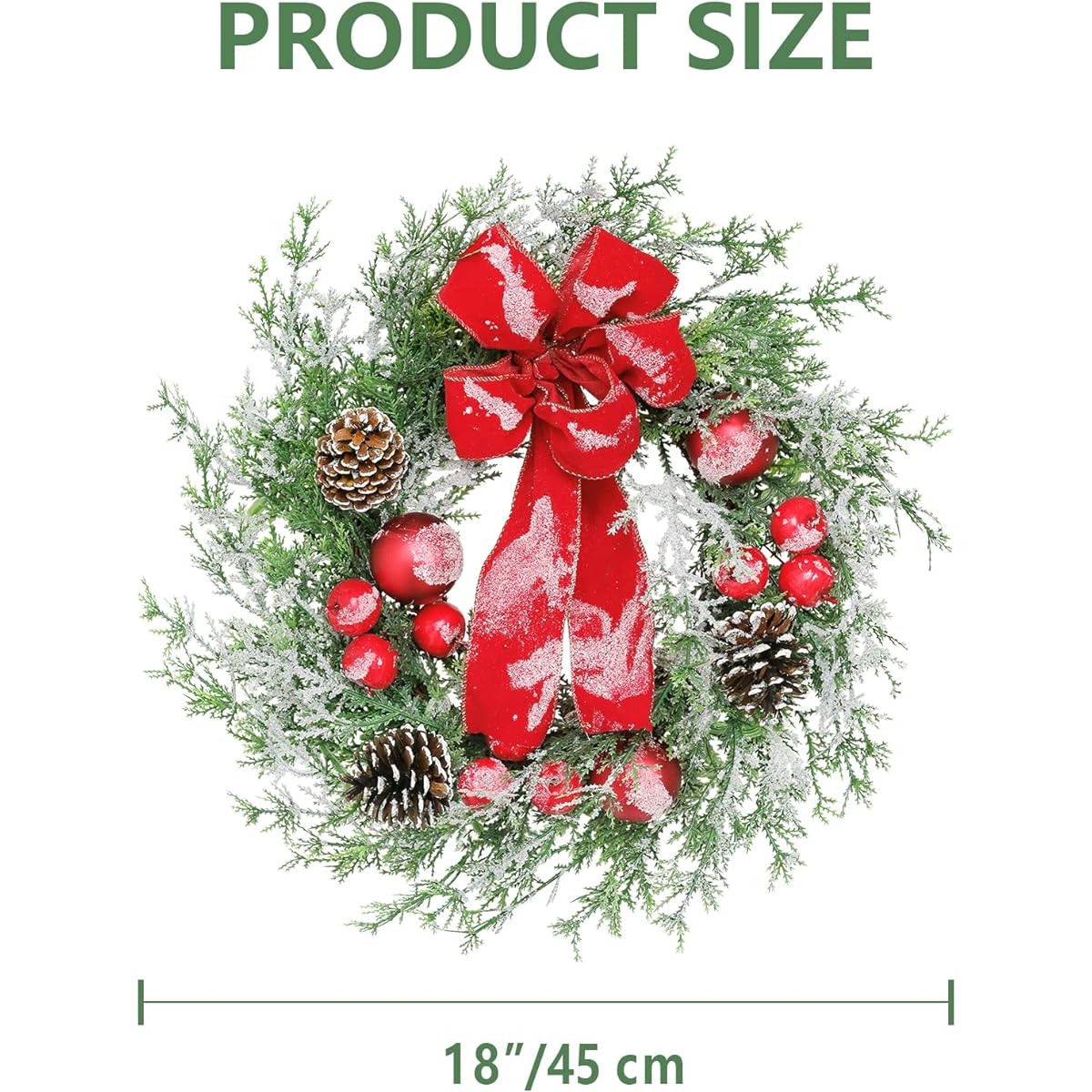 SY Super Bang Christmas Wreath, 18" Artificial Front Door Wreath Hanging Decoration with Ribbon/Berry/Pine Cone/Christmas Balls for Home Holiday Indoor/Outdoor Christmas Party Decoration