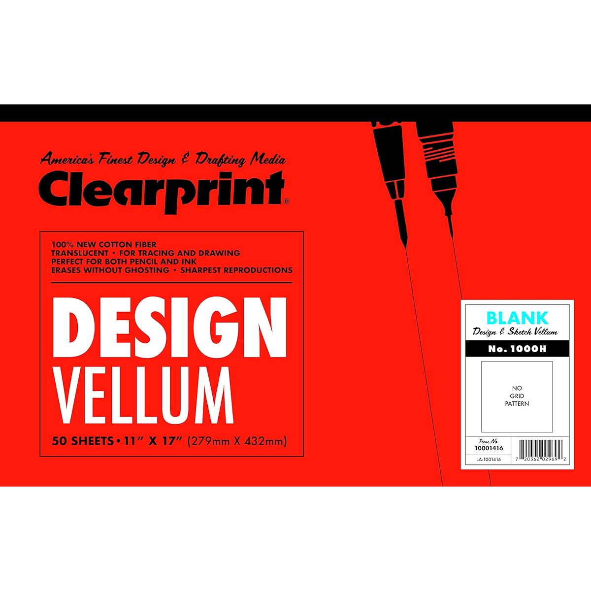 Clearprint 1000H Design Velour Pads, 16lb 100% Cotton, 11 x 17 Inch, 50 Sheets, 1 of Each in Translucent White (10001416) Pack of 4