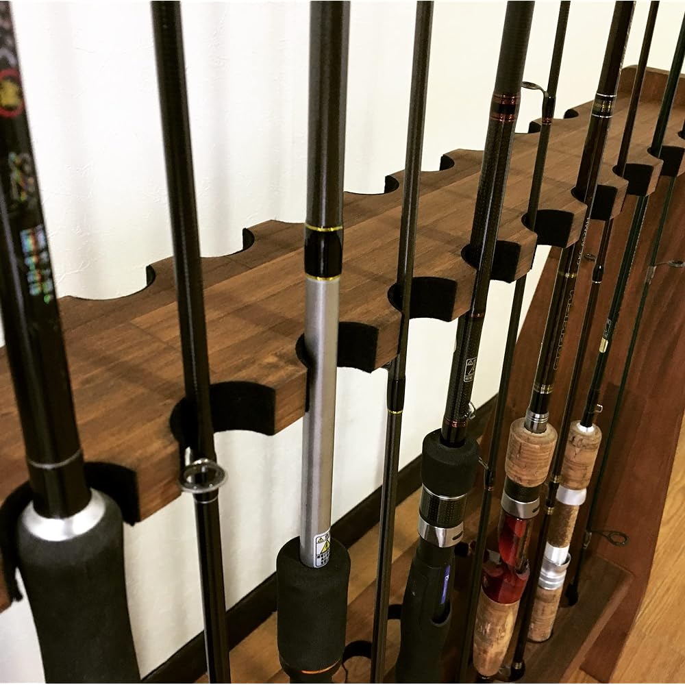 WOOD WORKS Made in Japan Rod stand for 19 rods on both sides Body [Brown] Felt [Black]