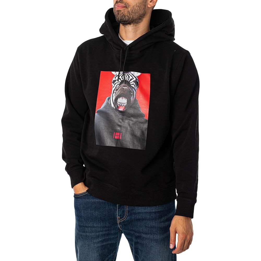 [HUGO] Graphic Print French Terry Cotton Hoodie Men's