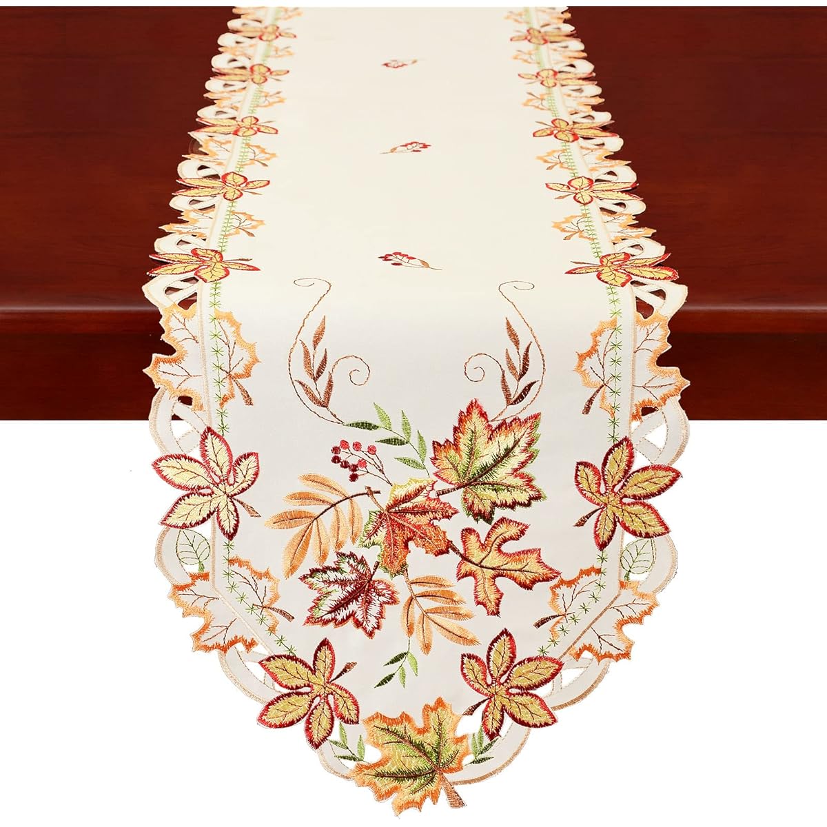 Simhomsen Thanksgiving Maple Leaf Small Table Runner for Fall or Autumn Decor, Embroidered (13" x 34")