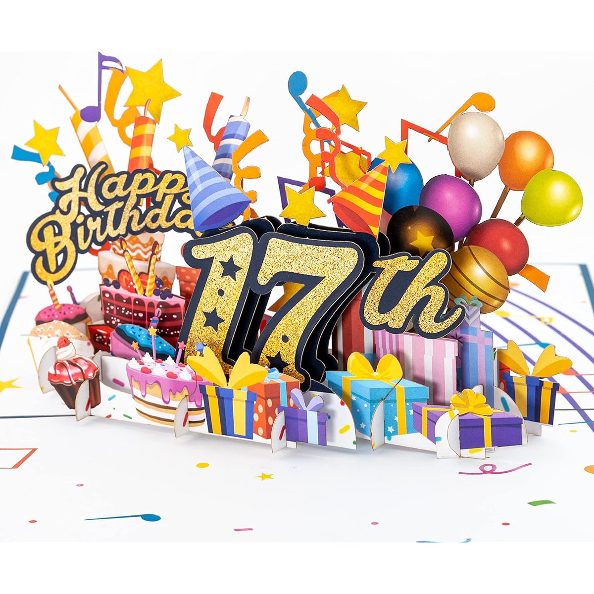 iGifts And Cards Happy 17th Blue Birthday 3D Pop Up Greeting Card - Amazing 17th Birthday Card, Birthday Gift for Daughter, Son, Seventh Generation, Grandson, Granddaughter Unique Special Present 5" x 7"
