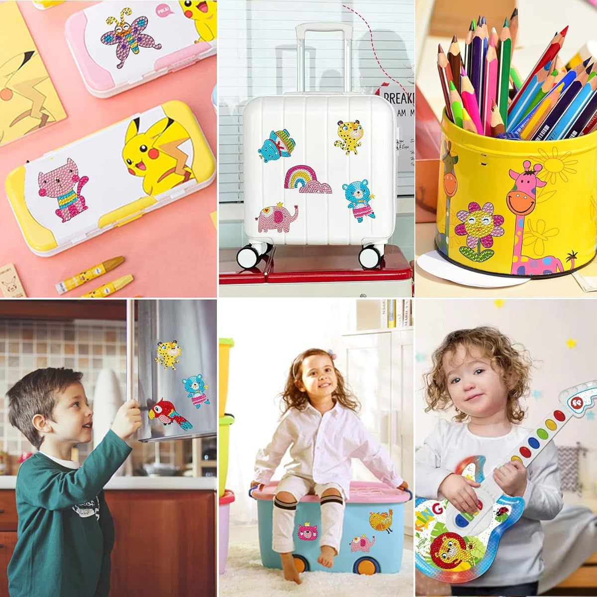 sinceroduct Gemstone Diamond Painting Kit for Kids Laser Stickers Beautiful Clear Diamonds Art & Crafts for Children Girls Boys Adults Beginners Kids Gifts 12 Pieces Cute Animals