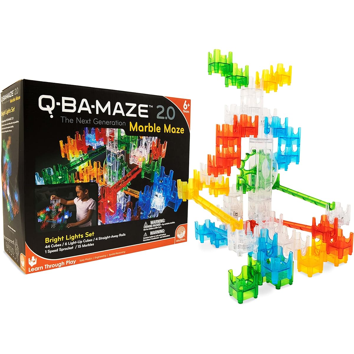 MindWare Q-BA-Maze Bright Light Next Generation Marble Maze Kids Toy - STEM Marble Run - Recommended Ages 6+ - Educational Gift for Boys and Girls, 13908105