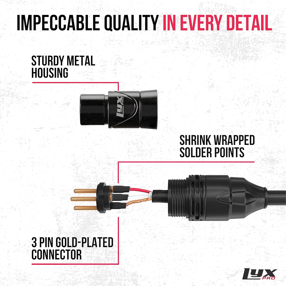 LyxPro Quad Series 20 ft XLR 4-Conductor Star Quad Balanced Microphone Cable for High End Quality and Sound Clarity, Extreme Low Noise, Black