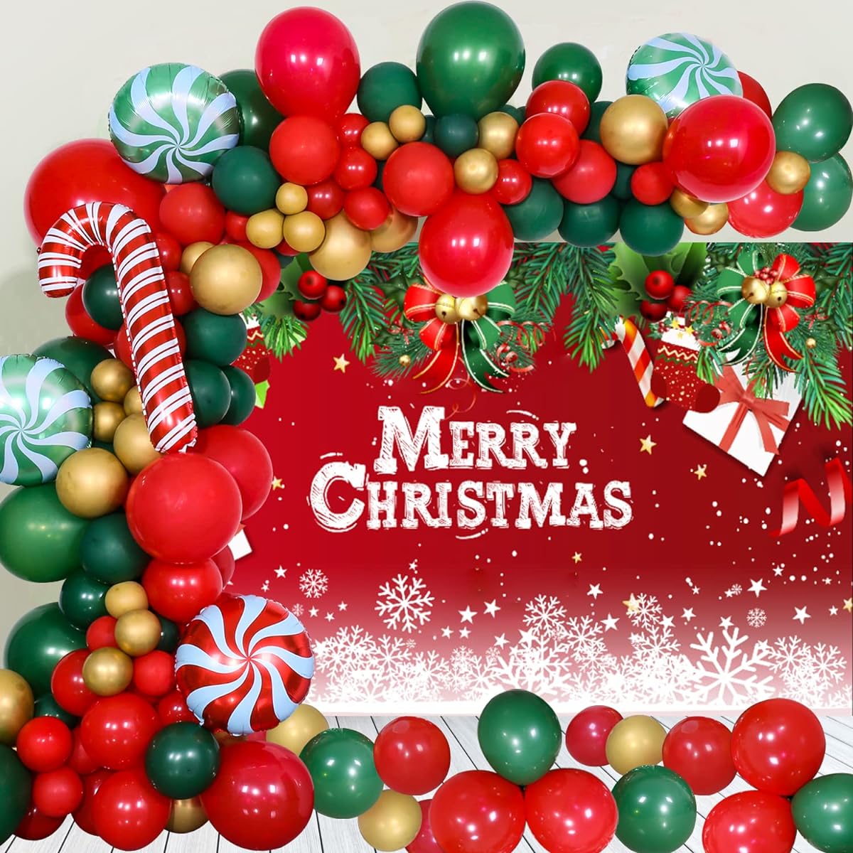 Christmas Party Decorations - Christmas Balloon Garland Kit Green and Red Balloons Merry Christmas Background Banner Christmas Home Christmas Theme Party Decorations