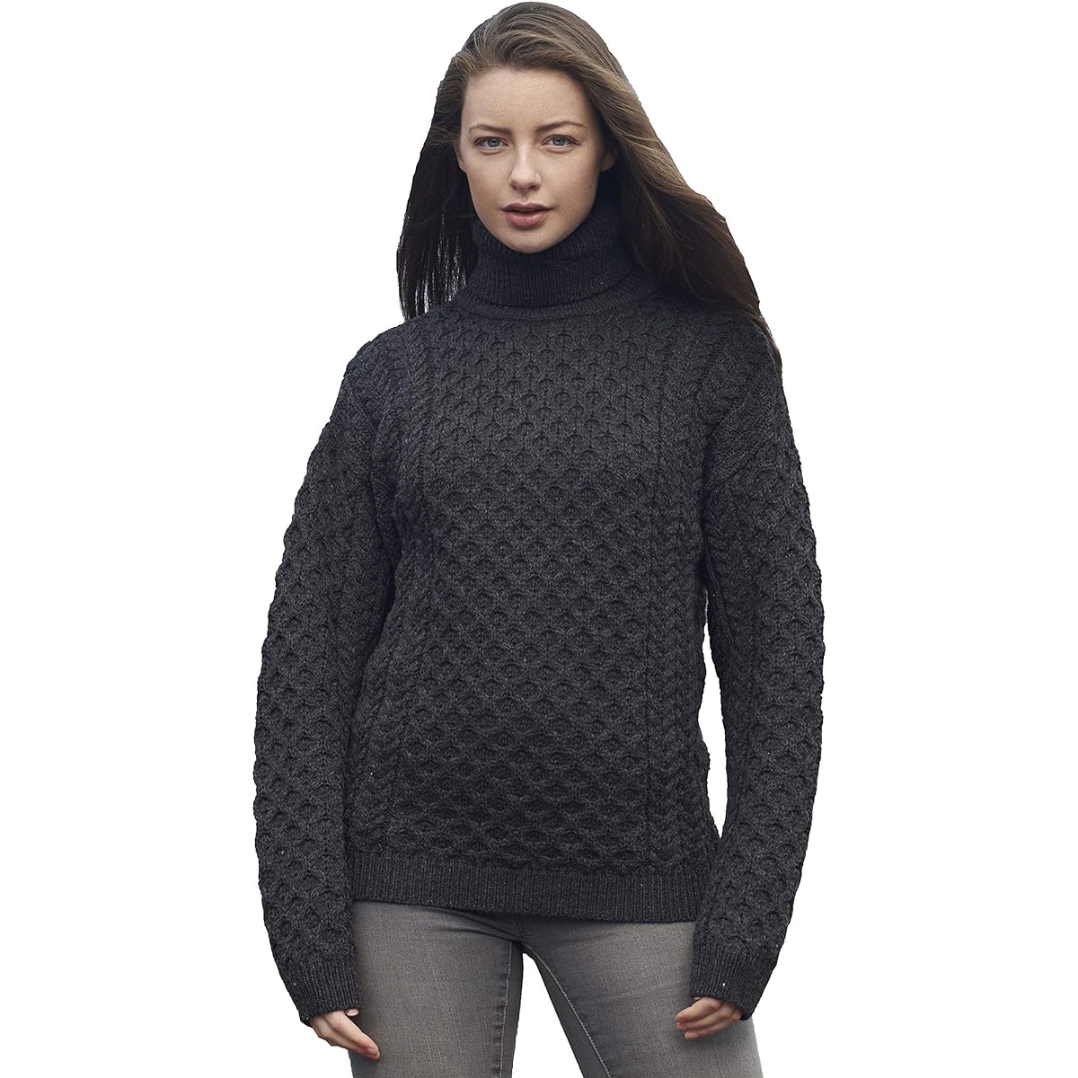 Aran Crafts Merino Roll Neck Sweater (100% Merino Wool)