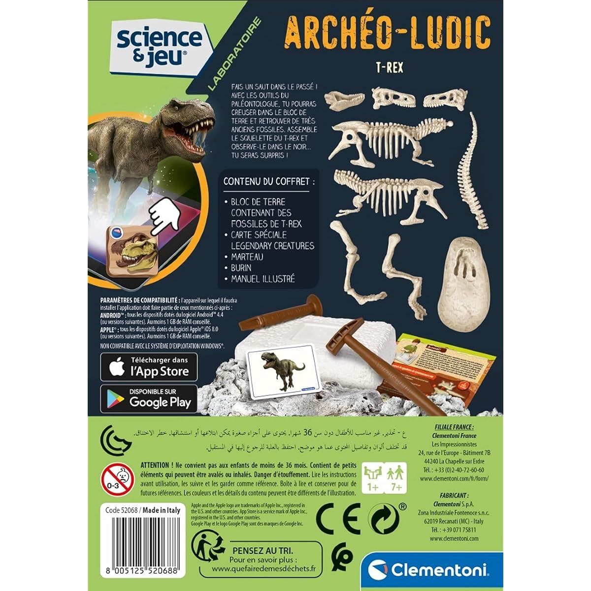 Clementoni 520688 Archeo Fun T-Rex Fluo Toy French