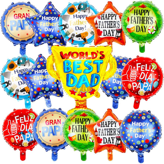 15pcs Happy Fathers Day Balloons Party Decoration 18 Inch Feliz Dia PaPaPa Foil Balloons Worlds Best Dad Balloons Father's Day Party Birthday Decoration Supplies