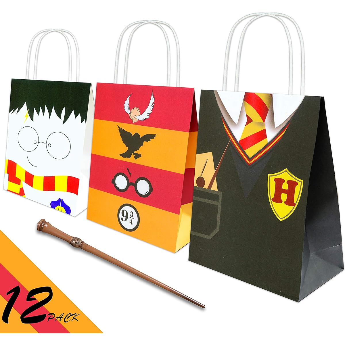 KOWLOON Magical Wizard School Party Favor Bags Treat Gift Paper Bags Birthday Cosplay Theme Party Supplies Decorations 12 Pack