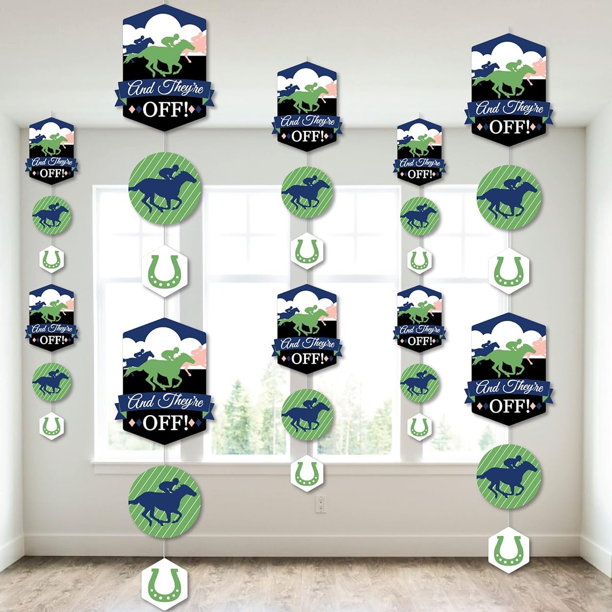 Big Dot of Happiness Kentucky Horse Derby - Horse Racing Party DIY Hanging Backdrop - Hanging Vertical Decorations - 30 Pieces