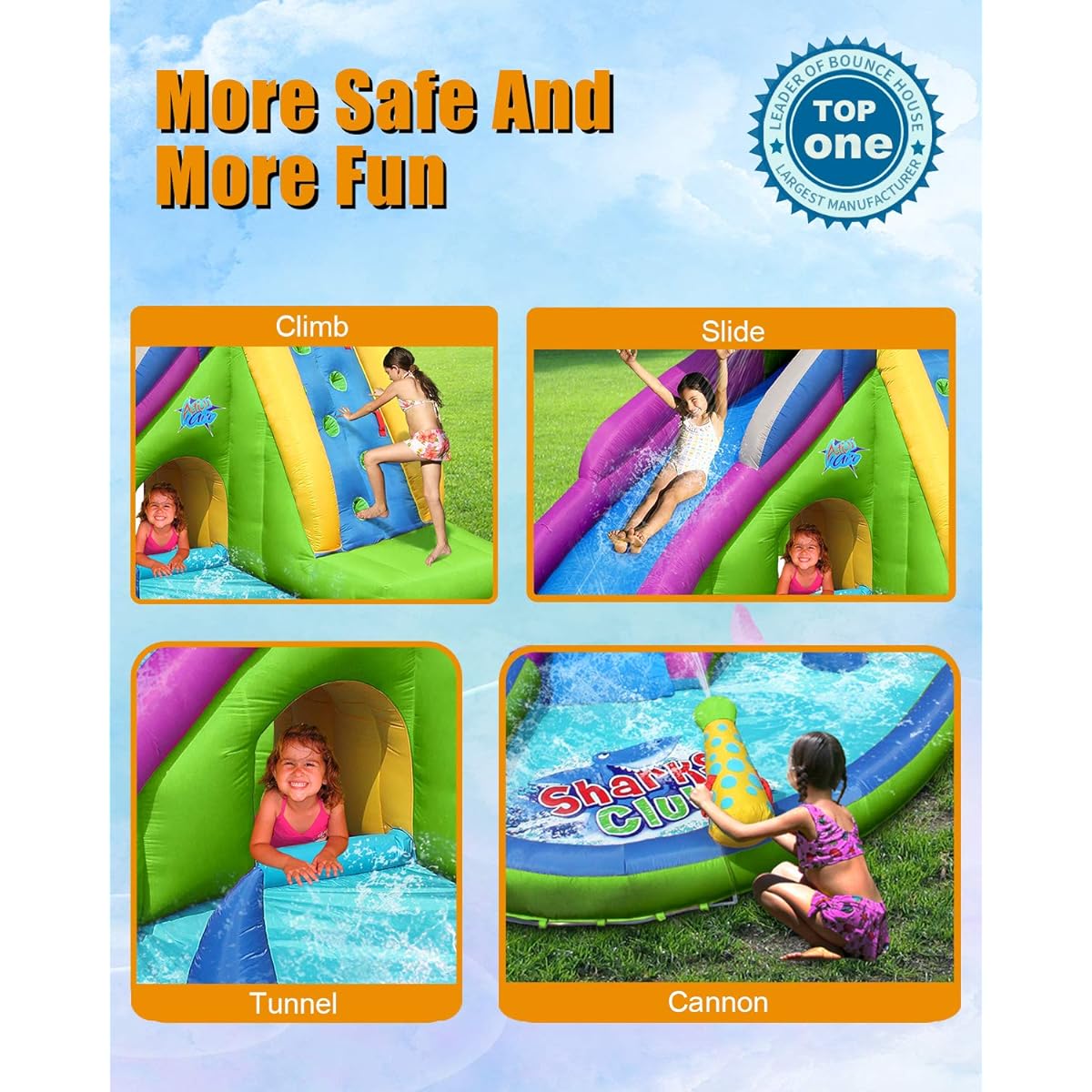 ACTION AIR Inflatable Water Slide Bounce House Slide Dry & Wet Shark Water Slide Outdoor Summer Fun Great Gift for Kids (AM0417)