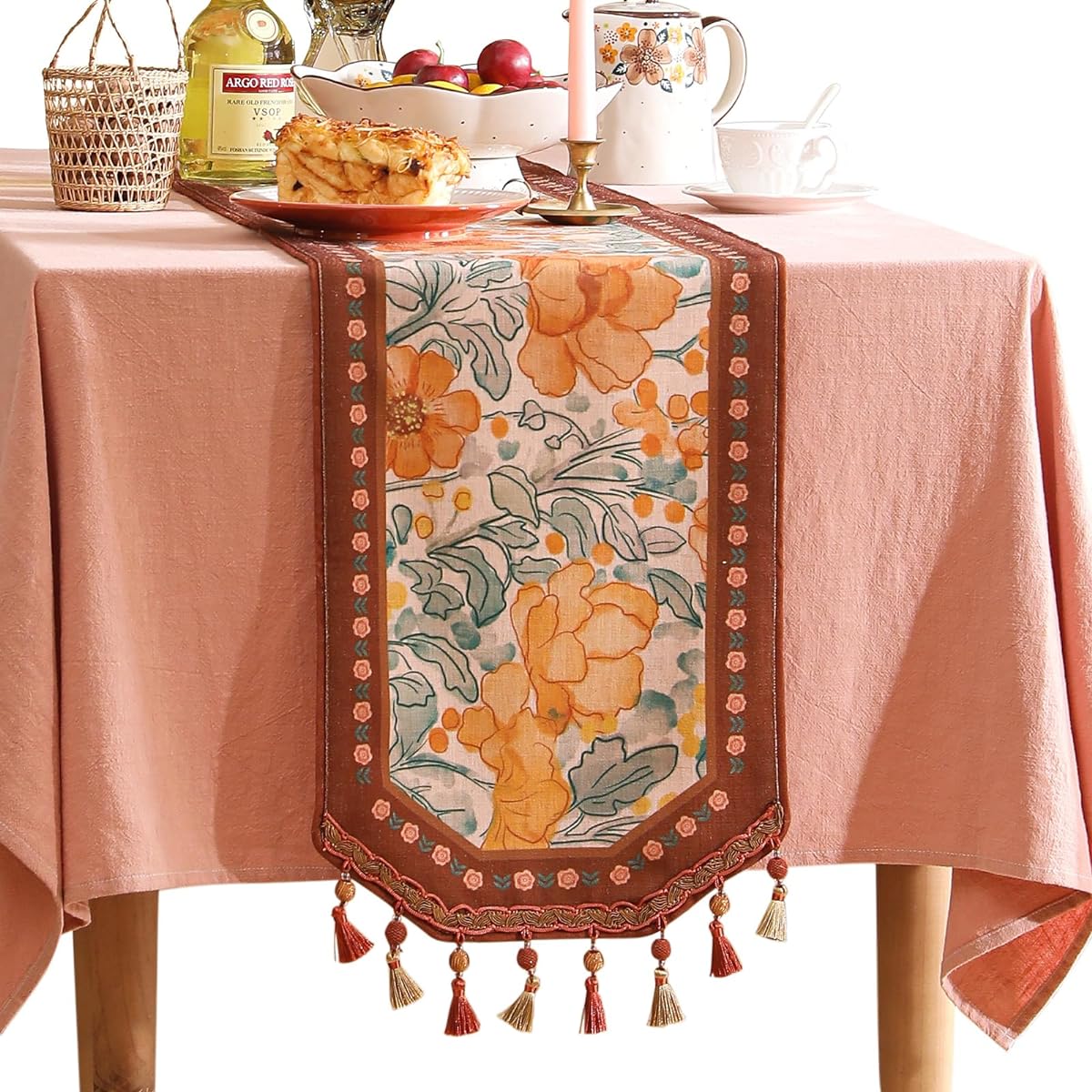 bilin gaier Floral Table Runner, Durable Rectangular Table Runner Linen Polyester, Luxurious Soft Table Runner with Flower Print Decoration for Dining Room, Party, Banquet, Anniversary, 12" x 63"