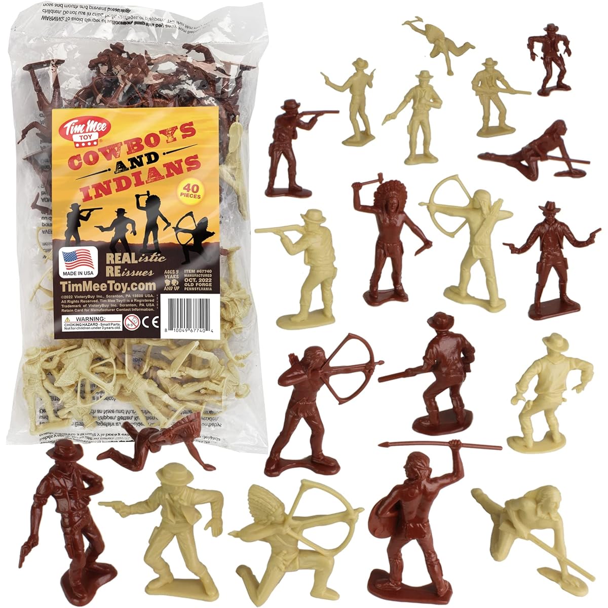 TimMee Cowboys and Indians Plastic Figures - 40 Piece Playset - Made in the USA