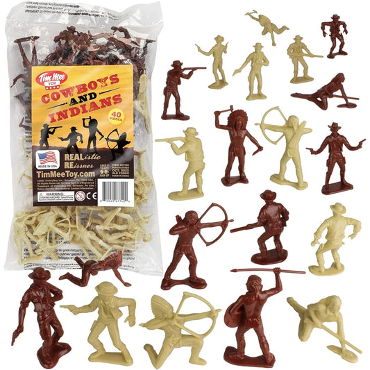 TimMee Cowboys and Indians Plastic Figures - 40 Piece Playset - Made in the USA