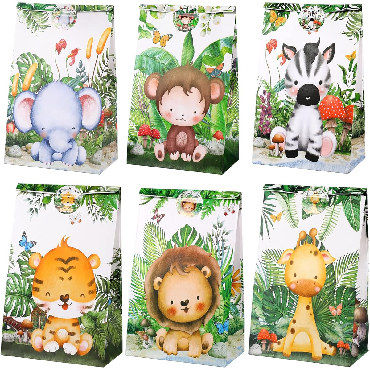 TaoBary Safari Jungle Party Favors Goodie Bags with Stickers Jungle Animal Candy Cookie Gift Goodie Bags Safari Theme Birthday Party Supplies 48pcs
