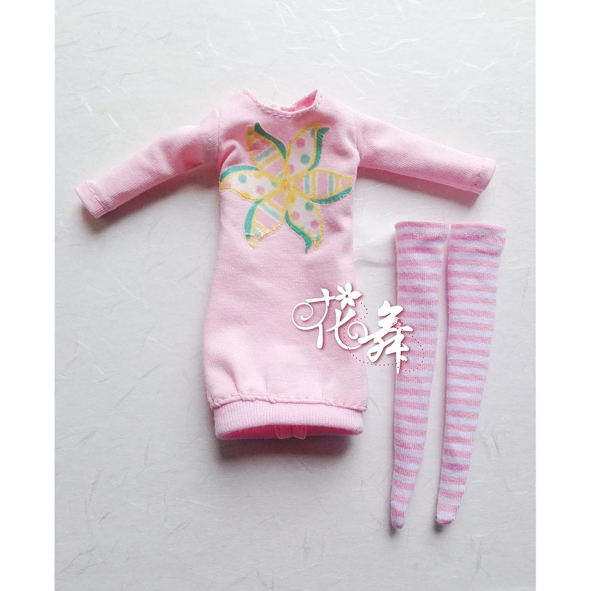 az blythe Blythe 1/6 Doll Clothes Long T-shirt + Striped Long Socks Suit