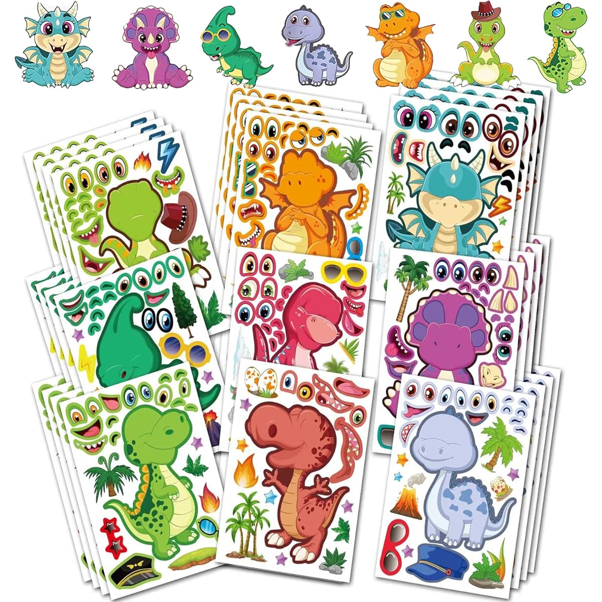 36 Reusable Dinosaur Stickers Dinosaur Party Favors, 9 Different Cute Face Dinosaur Stickers DIY Favorite Dinosaur Stickers for Kids Dinosaur Birthday Party Supplies Decorations