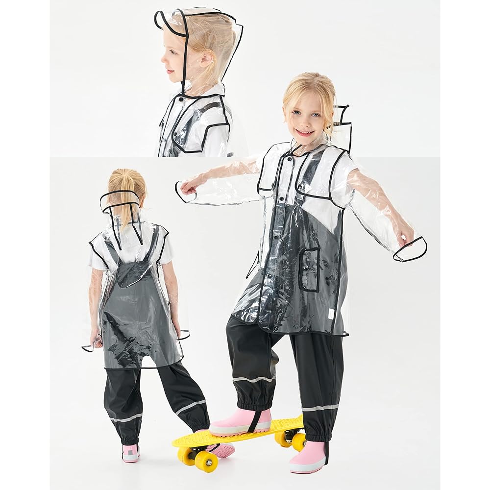 [Hiheart] Kids Raincoat, Junior Rainwear, Hooded, Transparent, Stylish, Children's Poncho, Ultra Lightweight, Includes Storage Bag, Rain Gear, Rainy Season Protection