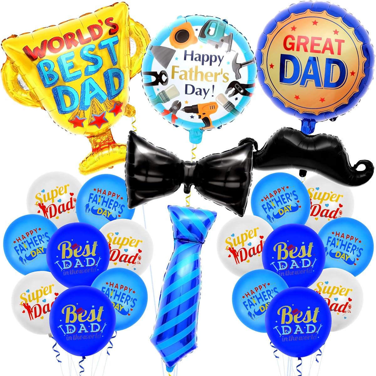 Happy Fathers Day Balloon Set - 27 Pack | Tie Ribbon Trophy Foil Balloons for Father's Day Decorations | Father's Day Balloon Decorations | Father's Day Decorations | Father's Day Banner Decorations