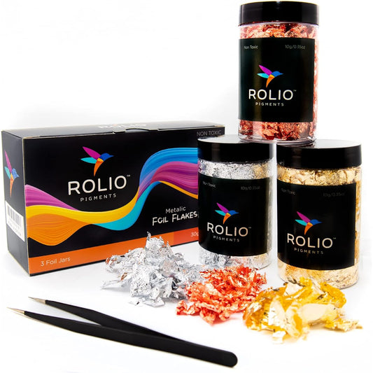 Rolio 3pcs Metallic Foil Flakes (Gold, Copper, Silver) Epoxy/Nail Art/Painting/DIY Art/Crafts/Slime/Face & Eye Makeup/Resin Jewelry 10g/0.35oz Each