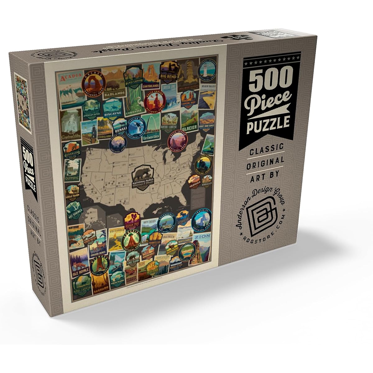 63 U.S. National Parks: Collage Map Vintage Poster - Premium 500 Piece Jigsaw Puzzle for Adults