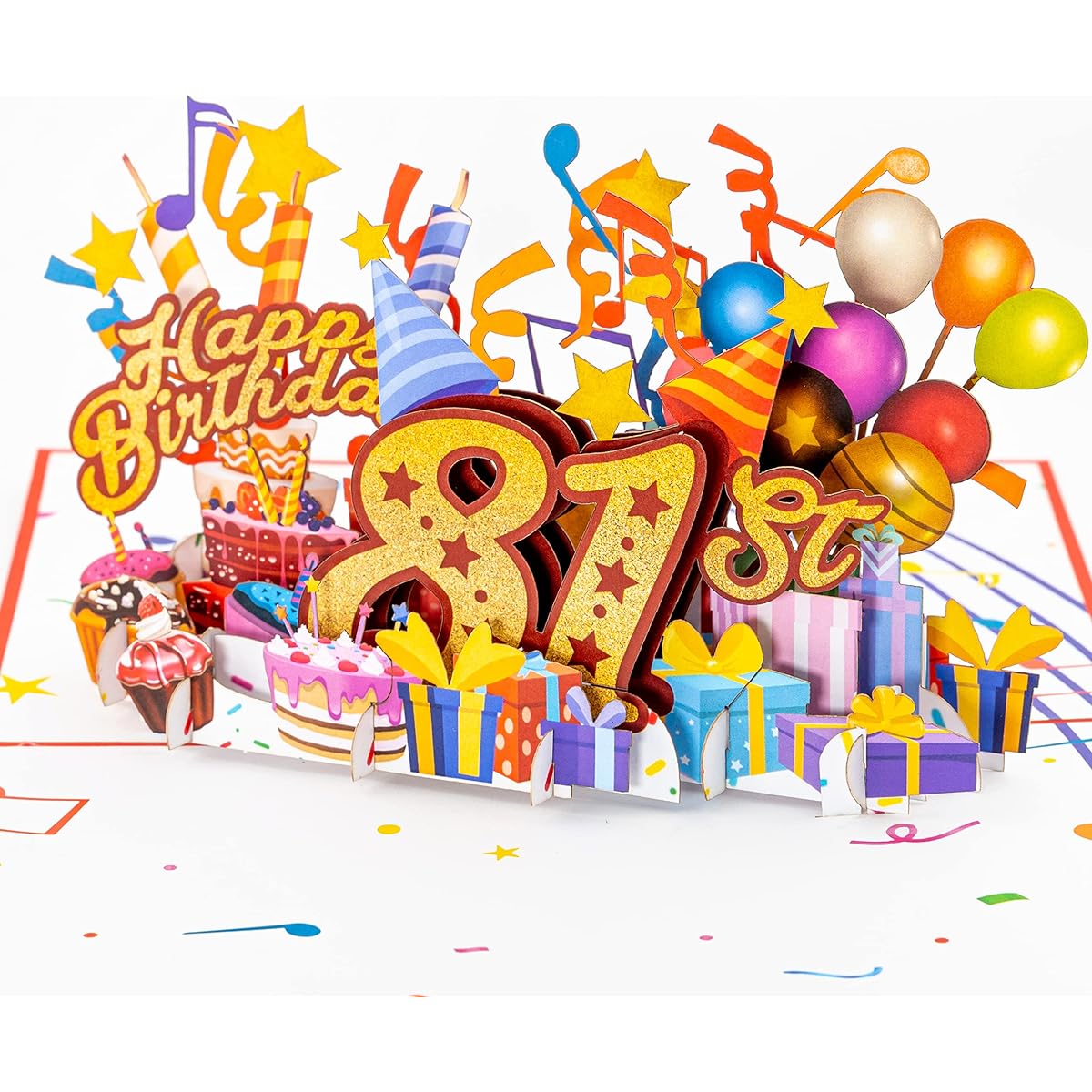 iGifts And Cards Happy 81st Red Birthday 3D Pop Up Greeting Card - Amazing 81st Birthday Card for Women Men Happy Eighty-One Birthday Gift for Mom Dad Best Wife Husband Unique Present 5" x 7"
