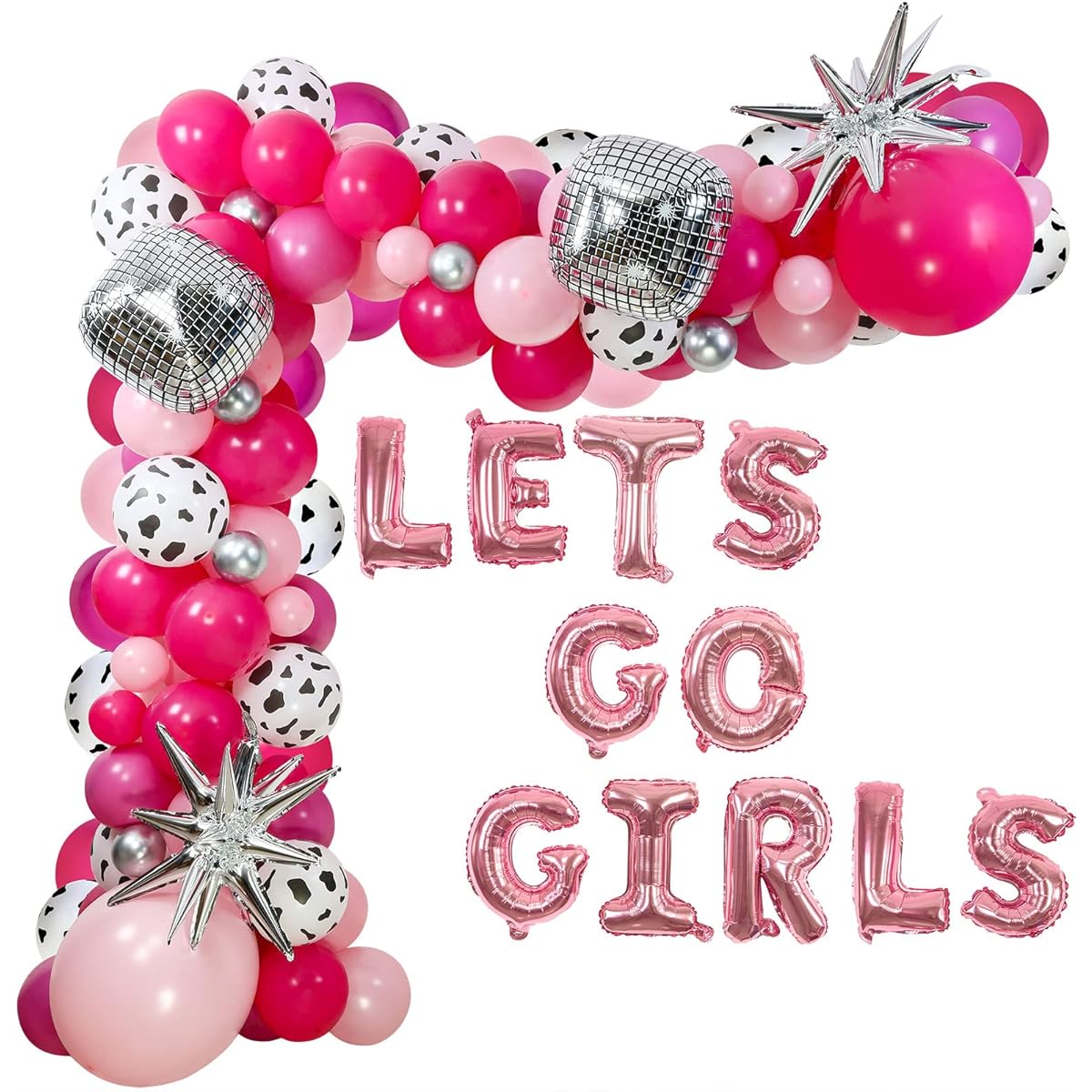 Disco Cowgirl Balloon Arch Garland Pink Rose Red Silver Balloons with Disco Balloons LETS GO GIRLS Western Cowgirl Bachelorette Party Decorations Final Rodeo Bridal Shower Party Supplies