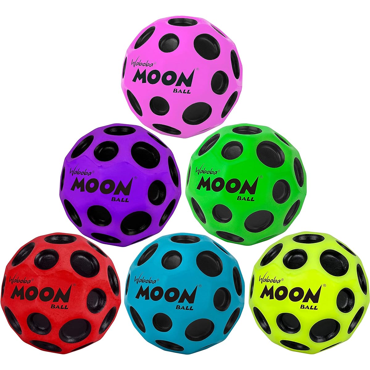Waboba Moon Balls 6-Pack - Bounces Out of This World - Original Patented Design - Crater Makes a Pop Sound - Easy to Grip (Pack of 6)