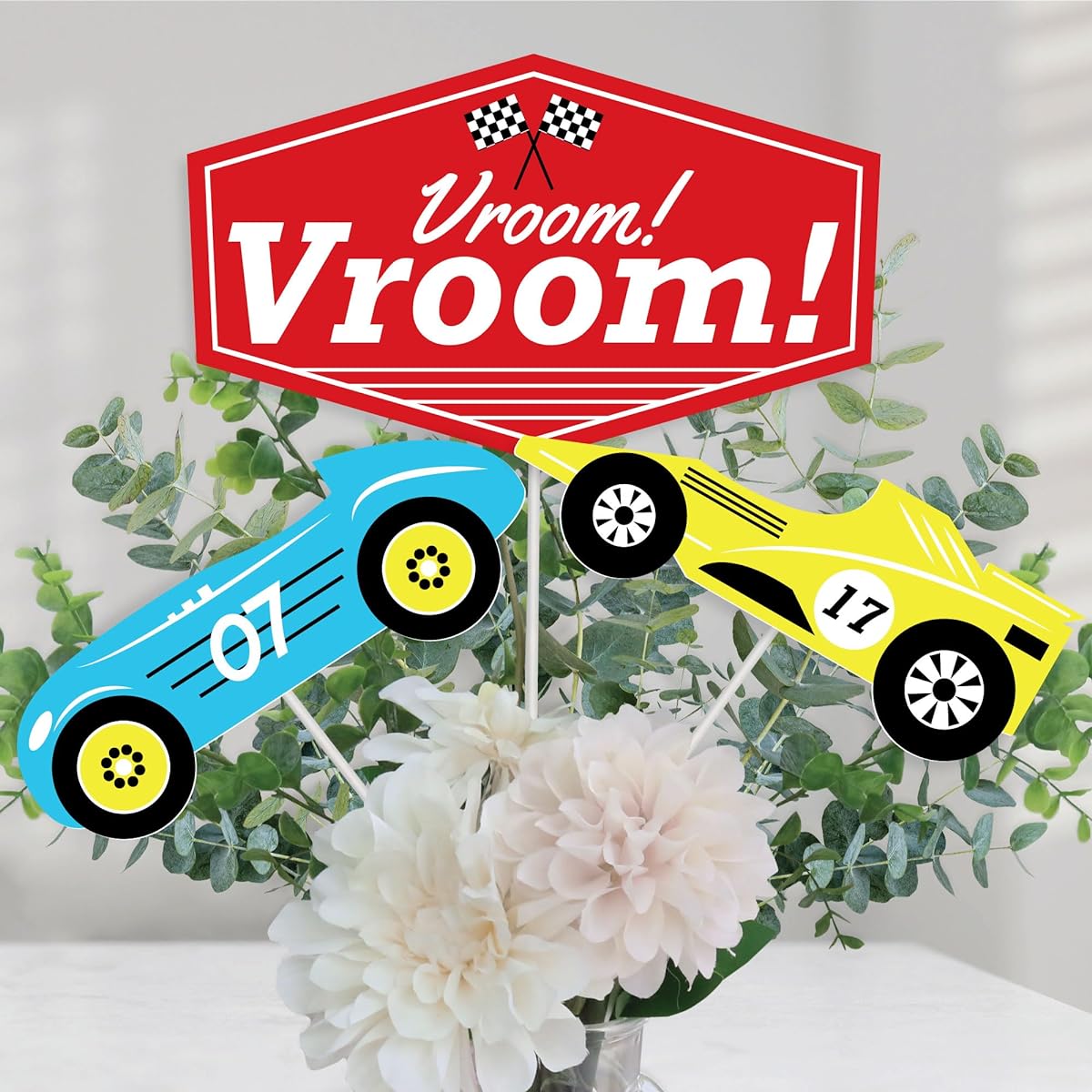 Let's Go Racing - Racecar - Race Car Birthday Party or Baby Shower Centerpiece Sticks - Table Toppers - Set of 15