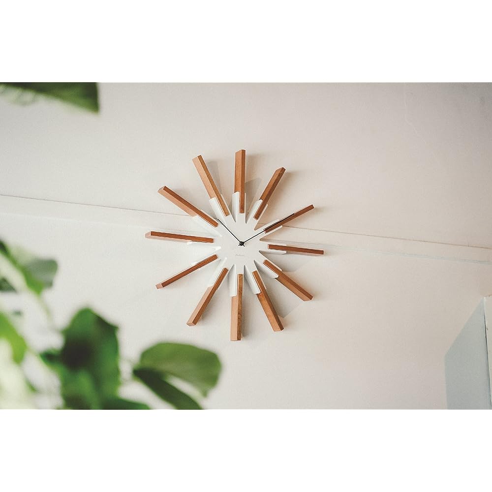 Interform Wall Clock Sirio CL-3346BK White Black Wood Sweep Movement 44cm